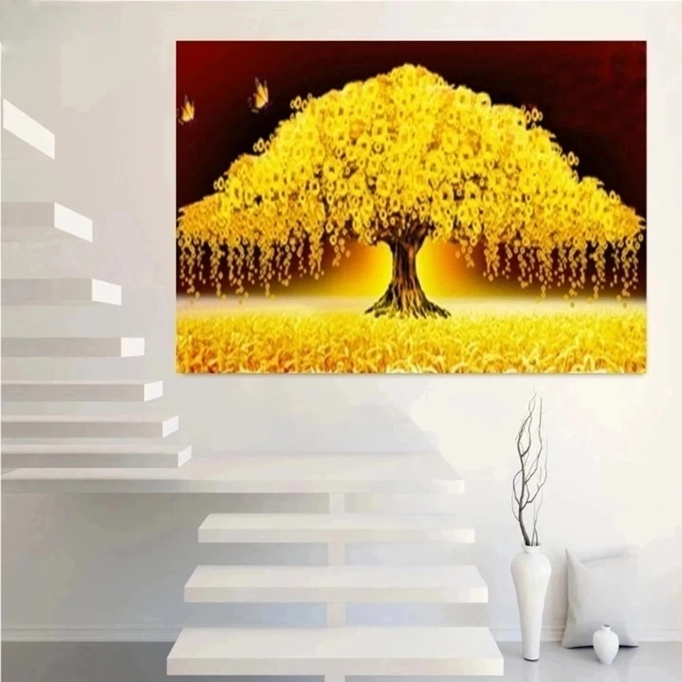 5D pittura diamante fai da te diamante mosaico moderno albero dei soldi d\'oro immagine di strass punto croce ricamo albero della vita Decor