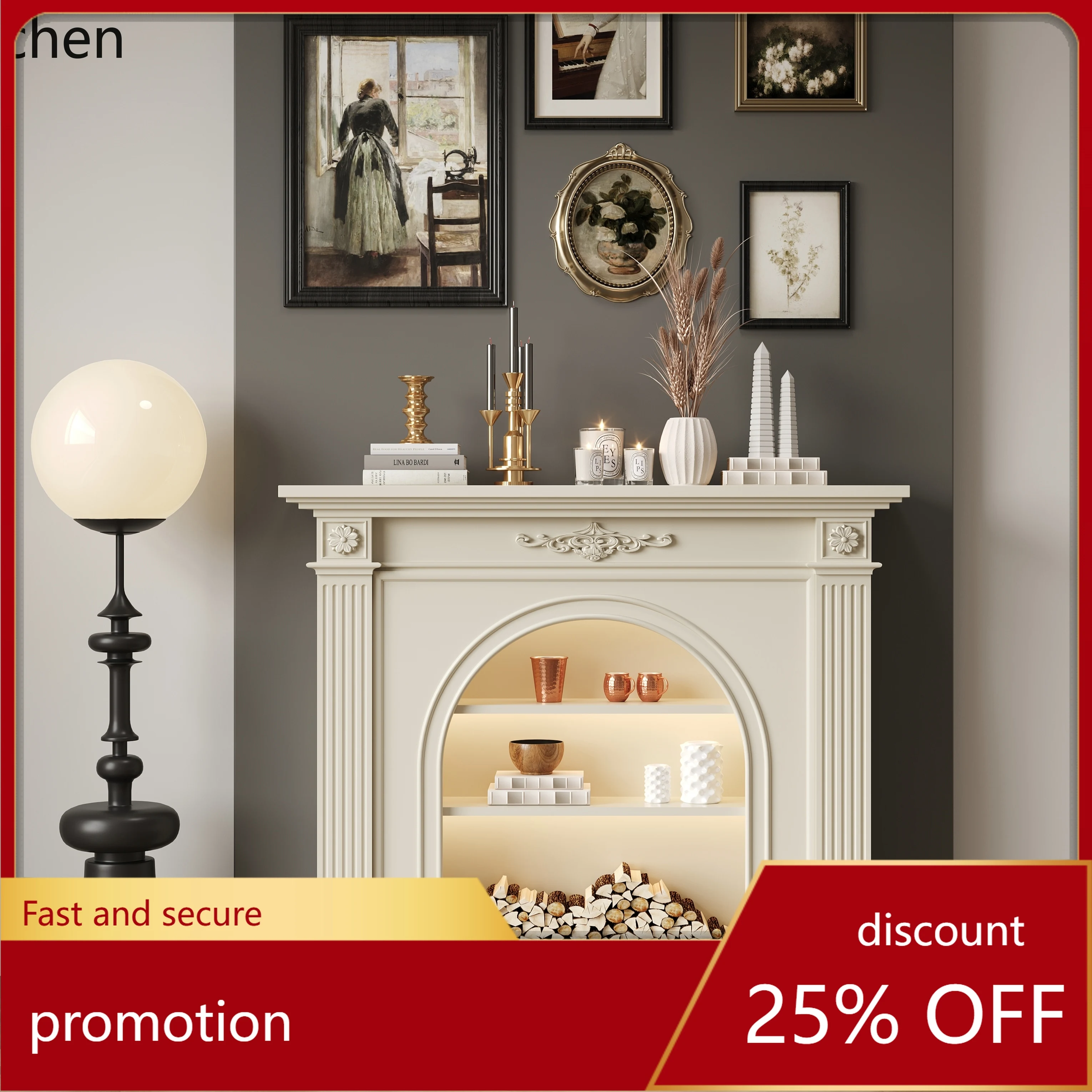 

ZML Solid Wood Fireplace Decorative Cabinet Entrance Fireplace Cabinet Living Room TV Cabinet