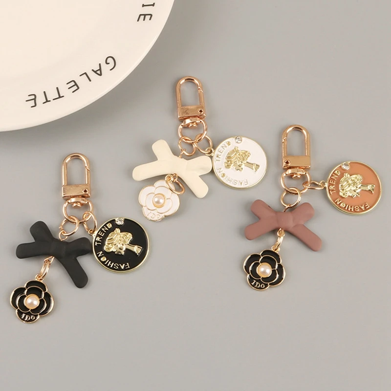 Cute Girly Bow Heart Flower Keychain Fashion Metal Keychains Charms Women Girl Car Bag Pendant Key Ring Keyring Gift Jewelry