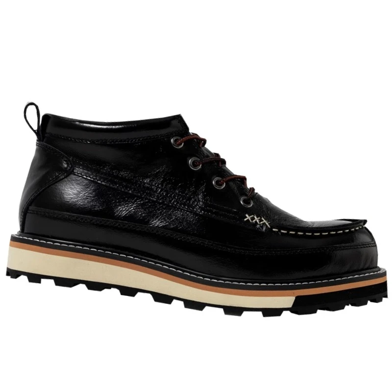 Nordic Retro Style Outdoor High-top Boots Shoes for Men's Genuine Leather Handmade Casual Thick Sole Height Increasing Shoe Male