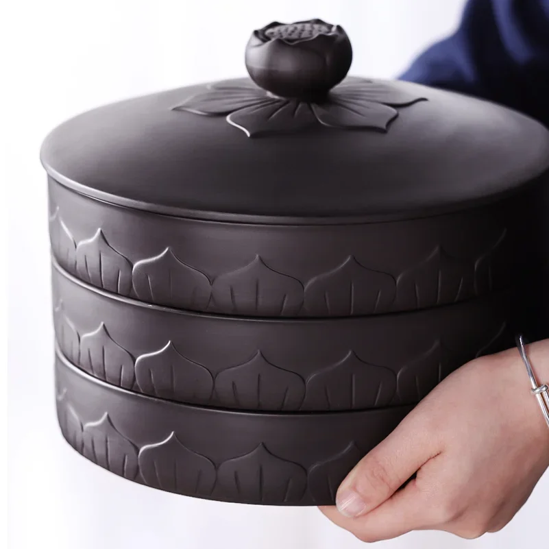 

Керамический чайник с фиолетовым песком, герметичный горшок с фиолетовым песком, домашняя коробка для чая с крышкой, коробка для хранения чайного торта из пуэра, украшение для дома