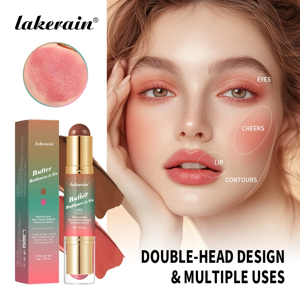 Lakerain Butter Makeup Stick Moisturizing Smooth Dual-head Design Nature Bronze Colored Matte Effect Multi-purpose Makeup Stick