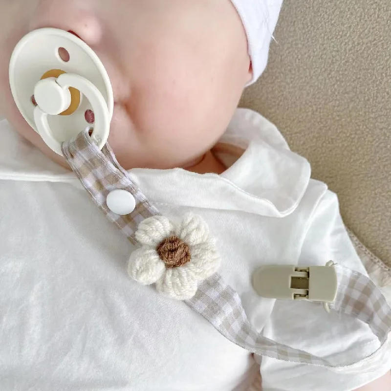 Woven Flower Baby Pacifier Clip Creative Checkered Buckle Nipple Chain Newborn Pacifier Teething Anti Loss Rope Chain