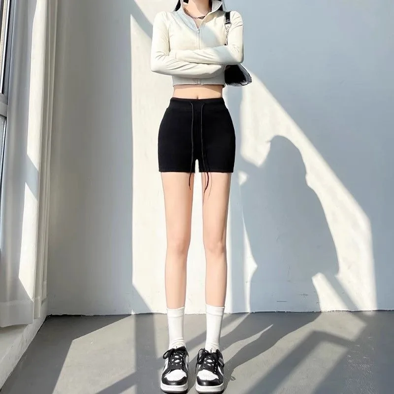 

Утягивающие повседневные шорты с высокой талией для женщин, летние популярные стильные американские шорты для йоги на шнурке