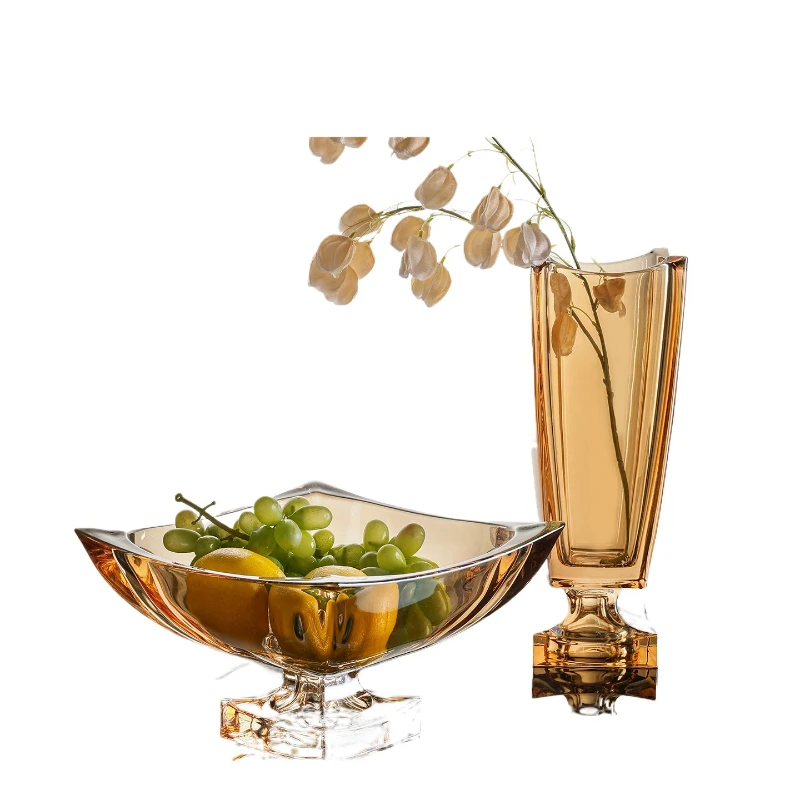 

Household light luxury fruit plate, large thickened glass plate, high-end living room fruit plate, exquisite high-foot plate
