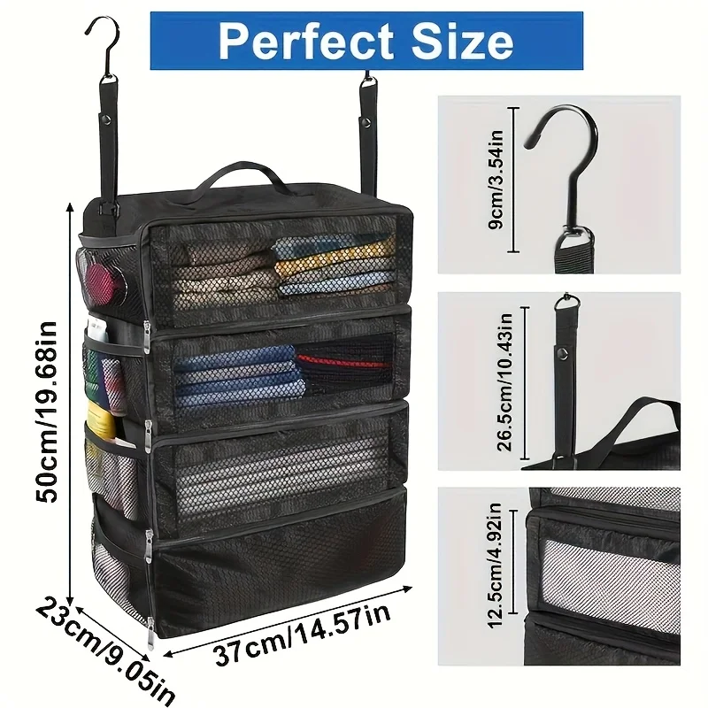 Suitcase Organizer High-capacity Travel Luggage Organizer Hanging Shelve Packing Cube Closet Collapsible Hanging Storage Bags - view 6