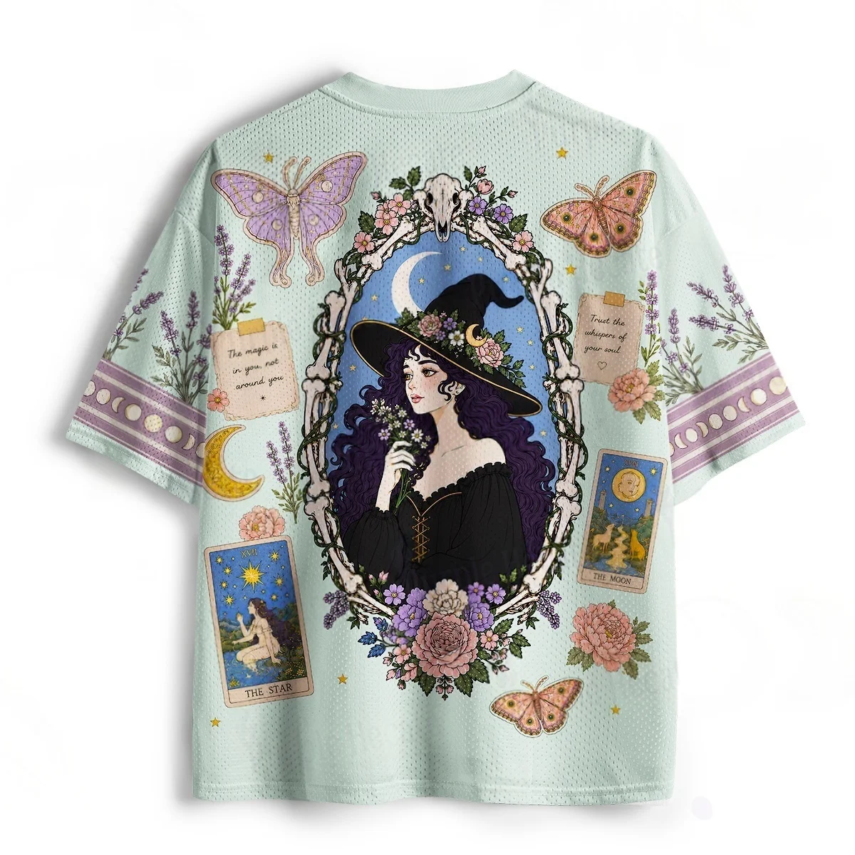 Children's Adult Retro Tarot Star Moon Witch Flower Butterfly 3D Printed Jersey Loose, Small, Mysterious Style Short Sleeve