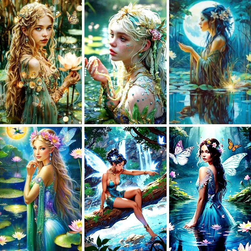 5D DIY Diamond Painting Water Nymphs and  and Naiads,Fairy on The Water Diamond Embroidery Mosaic Rhinestone Pictures Gifts