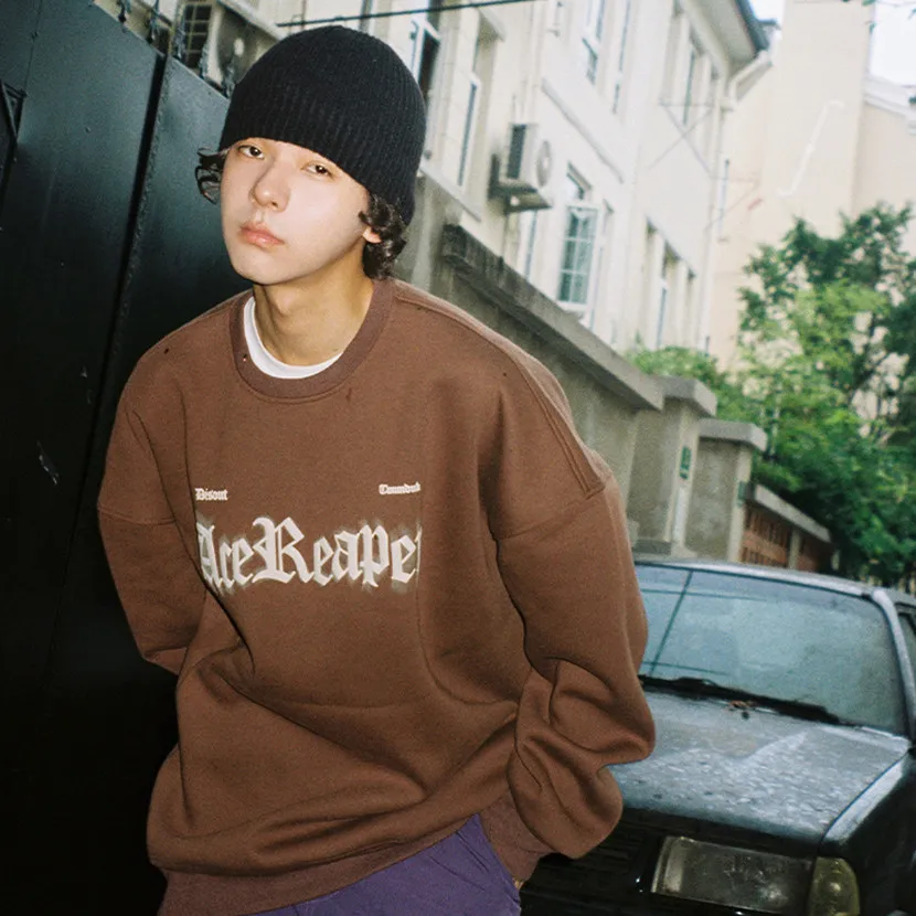 

American Sle Loose Long Sve Hoodie for Men Spring Autumn High Street round Ne T-irt Retro Brand Printed Casual Top