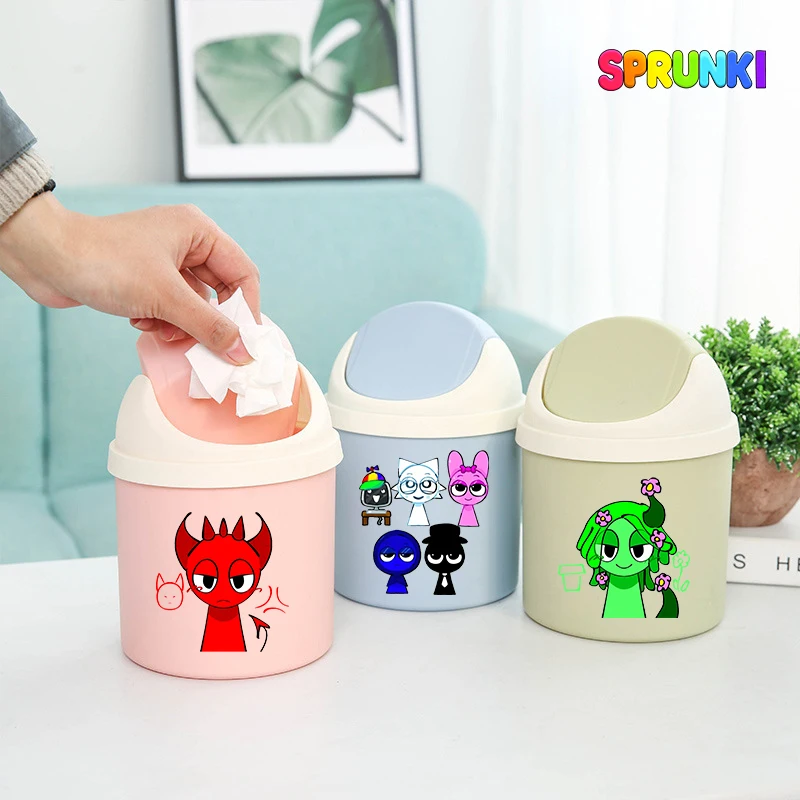 

Sprunkis Desktop Trash Can Cartoon Anime Bedhead Waste Paper Storage Box Office Kawaii Portable Garbage Bin Car Waste Bin Gifts