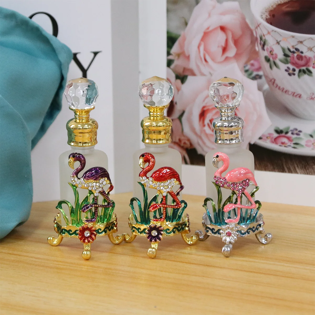 12ml Metal Flamingo Bird Animal Perfume Bottles Essential 0il Glass Refillable Attar Bottle Factory Outlet #81123