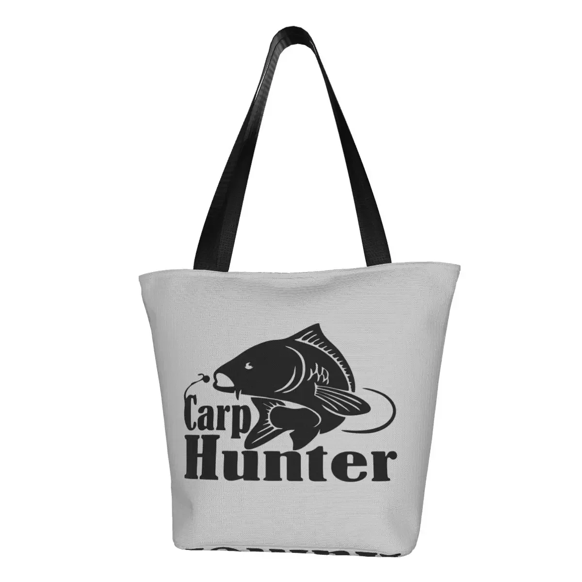 Carp Hunter Fishing Fisherman Groceries Tote Shopping Bags Women Custom Canvas Shoulder Shopper Bag Big Capacity Handbag