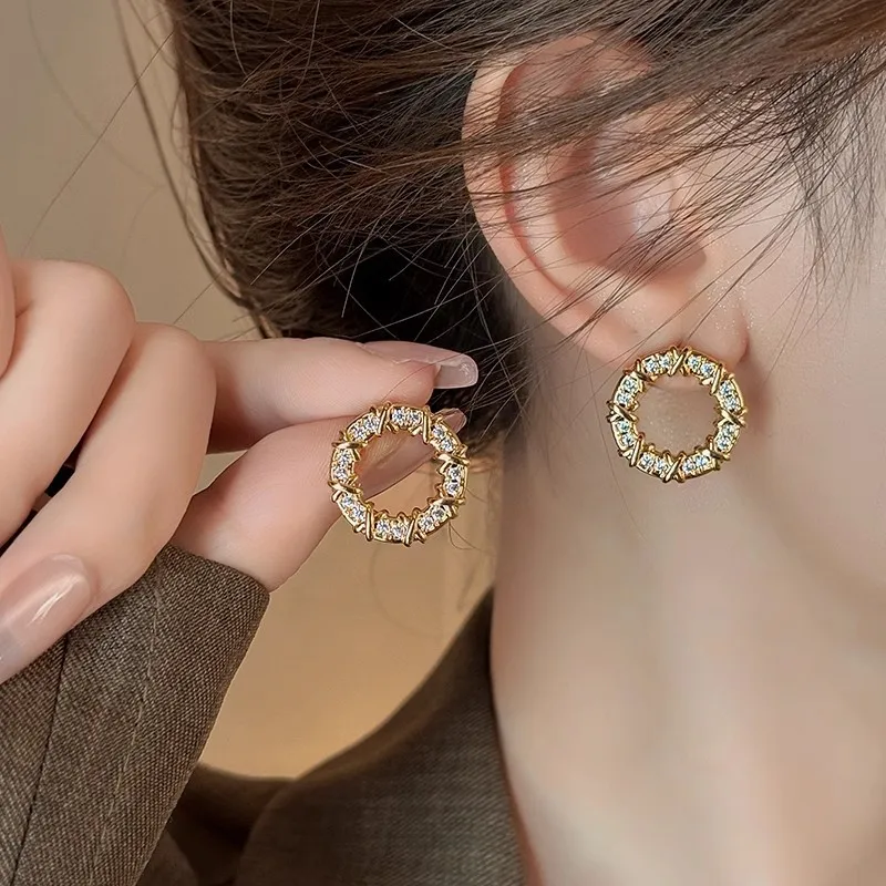 New South Korea Exquisite Round Cross Earrings Fashion Elegant Simple Earrings Women's Jewelry