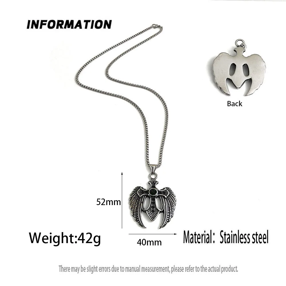 Retro cast wings cross stainless steel necklace, waterproof and non-fading blackening process, bulk sales pendant