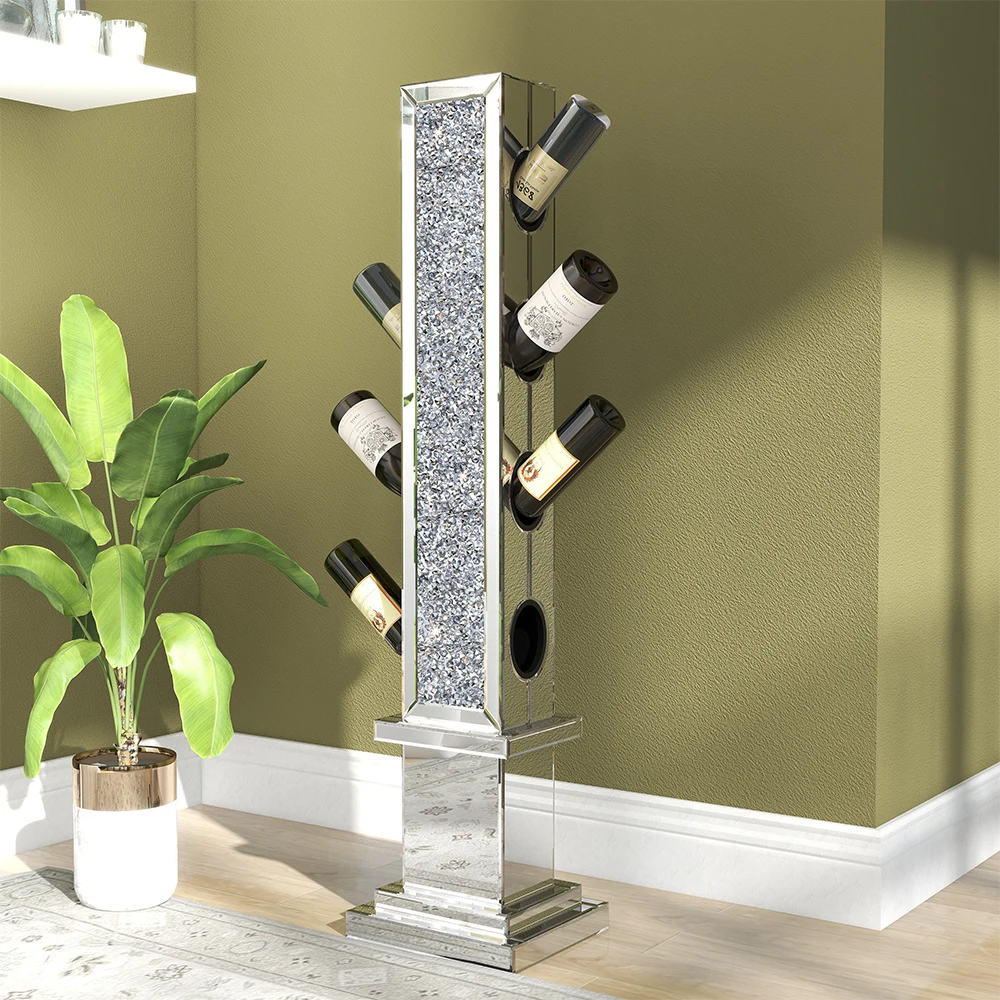 

Hot Sale Crushed Diamond Floating Silver Mirrored Wine Rack Elegant Floating Wine Bottle Holder