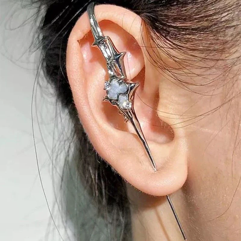 1Pc Puncture Auricular Needle Plush Four Eight-Pointed Stars Design Cold Wind Advanced Ear Hook Earrings Ear Bridge