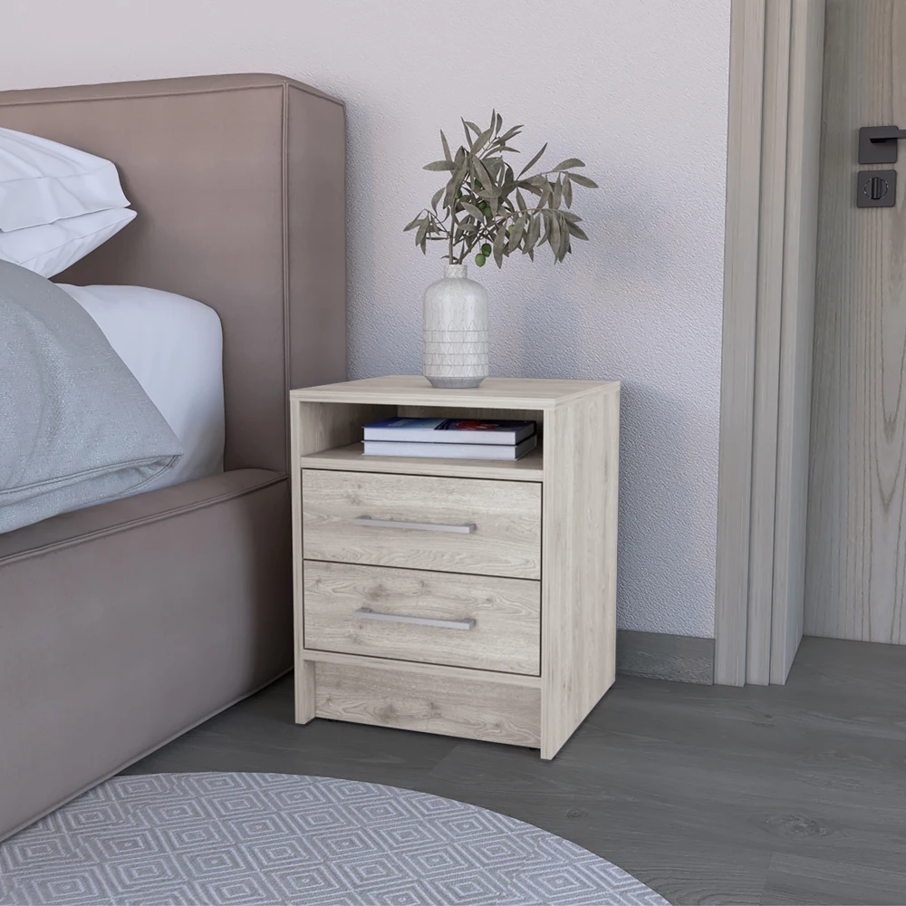 

Nightstand Cartiz,Two Drawers, Light Gray Finish muebles de dormitorio nightstands for bedroom furniture bedroom bedside table