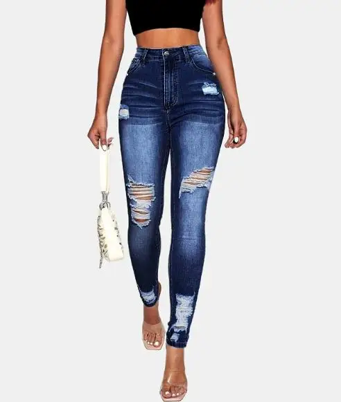 2023 موضة جديدة سراويل نسائية أنيقة بنطلون عادية أسفل العصرية بسط ضيق المناسب مثقب أقدام صغيرة التخسيس الجينز