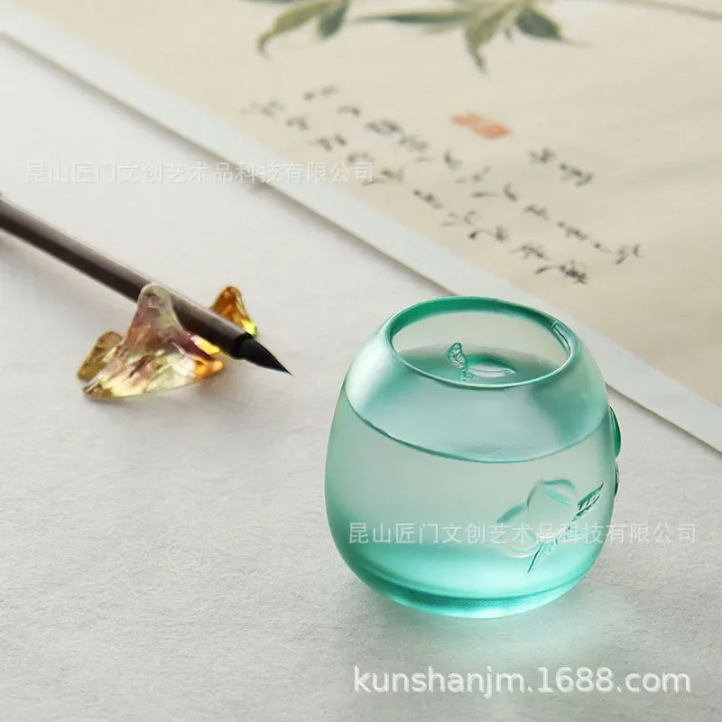 Vintage Glass Water Basin Small Capacity Pen Wash Bowl Traditional Inkstone Holder Study Room Desk Ornament Gift for