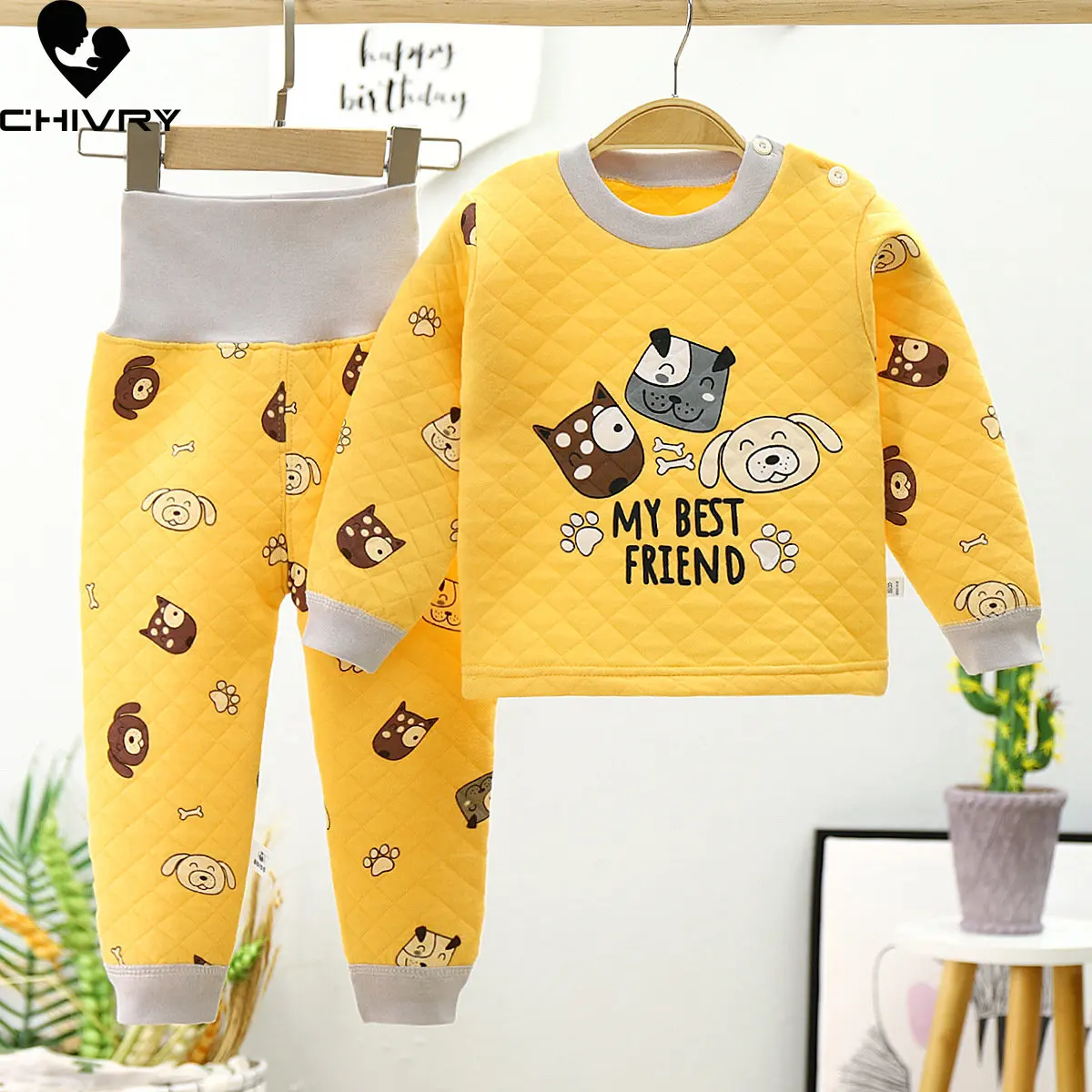 Pyjama épais et chaud pour enfants garçons et filles, ensemble T-Shirt à manches longues avec pantalon, dessin animé, vêtements de sommeil pour bébés en bas âge, nouvelle collection automne