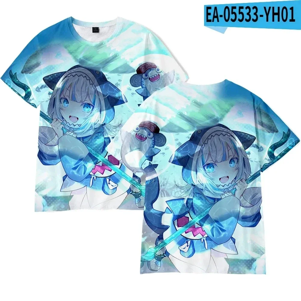 Hololive EN Virtual YouTuber Gawr Gura Print Herren T-Shirt 3D Sommer Trend Kind Niedlich Cartoon T-Shirt Cosplay Top Übergroße Streetwear