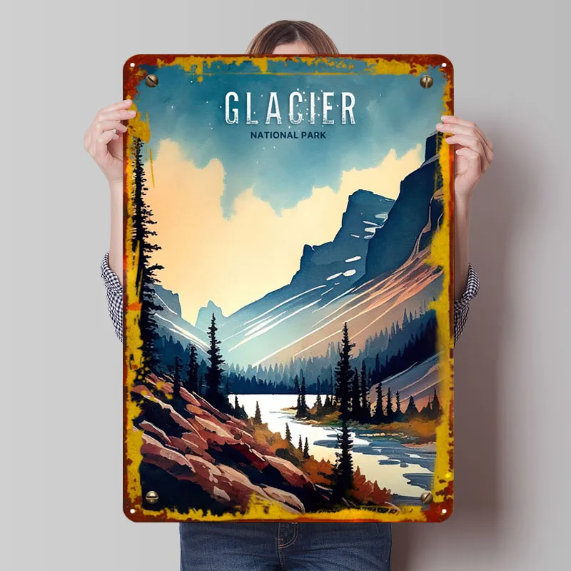 Glacier National Park Metal Signs Travel Poster Gamer Room Decoration Custom Tinplate Sign for Wall Art Decoration Dekoration