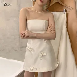 Giyu Short Satin Mini Korea Wedding Dresses Photo Shoot Strapless Bowknow Simple Bride Gowns Zip/Corset Formal Gown Customized