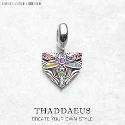 Heart With Dragonfly Pendant 925 Sterling Silver Dangle Charm Women Bohemia Fine Jewelry