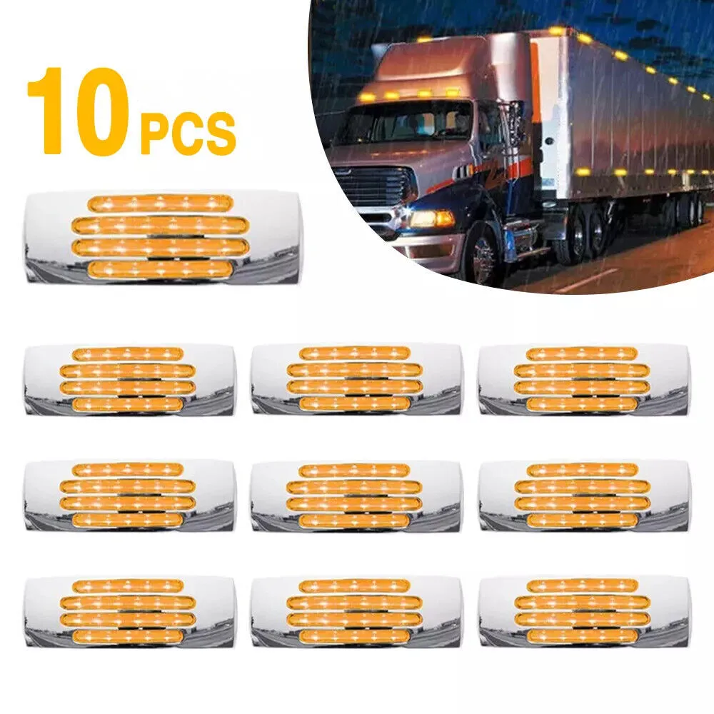 

10PCS Waterproof LED Side Marker Car Truck Trailer Clearance Lights Chrome 22LED Truck Side Lights Taillight for BUS Van Caravan