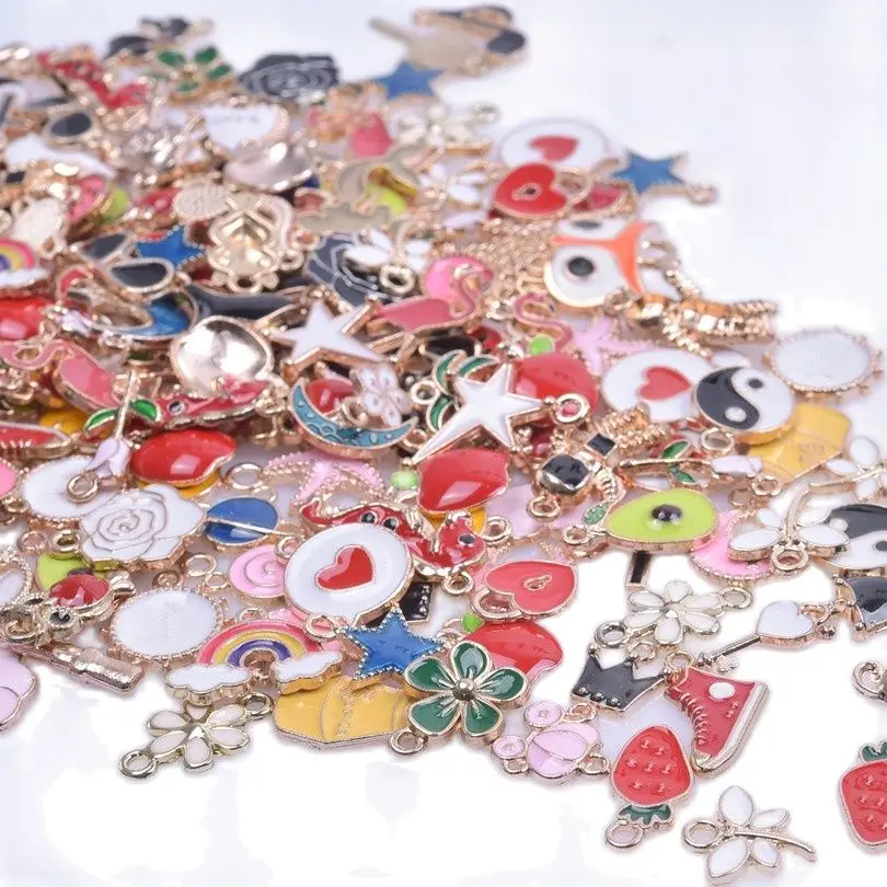 30/50/100 sztuk mieszane złoty kolor stop emalia śliczne serce kwiat owoc Charms wisiorek dla DIY kolczyki bransoletka biżuteria akcesoria — zdjęcie 2