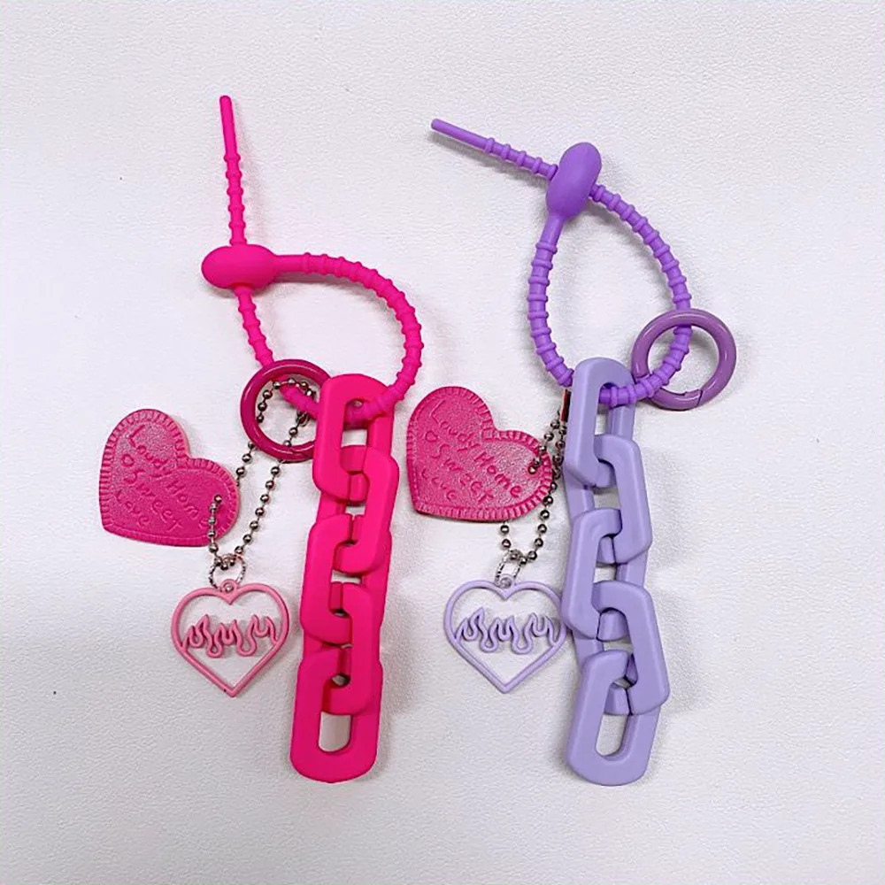 Y2K Sweet Cool Love Heart Shaped Keychain Bag Pendant Hangings Charms Korean Car Keyring Decoration Accessories Gifts Keychains