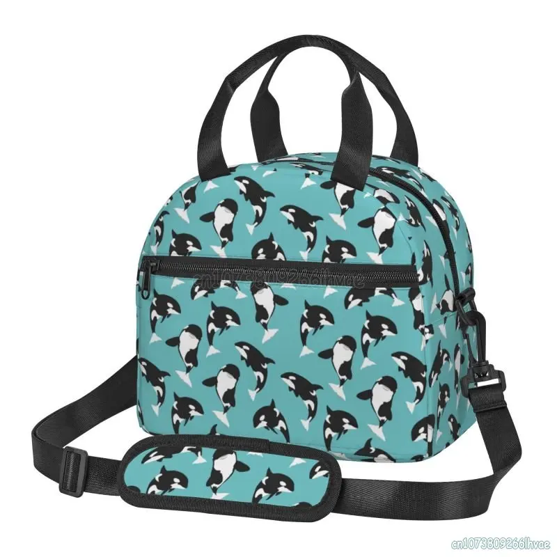 Killer Whale Orca Insulated Lunch Bag Cute Cartoon Animal Bento Tote Bag for Kids Adults Thermal Lunch Box for School Office