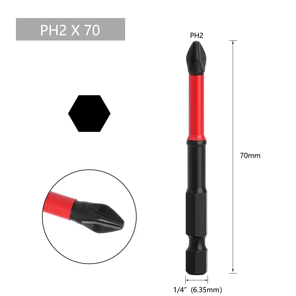 Magnetic Non-Slip Batch Head Cross Screwdriver 1/4 Inch Hex Shank PH2 Hand Drill Bit Screw Electric Screwdriver 50mm 70mm 90mm