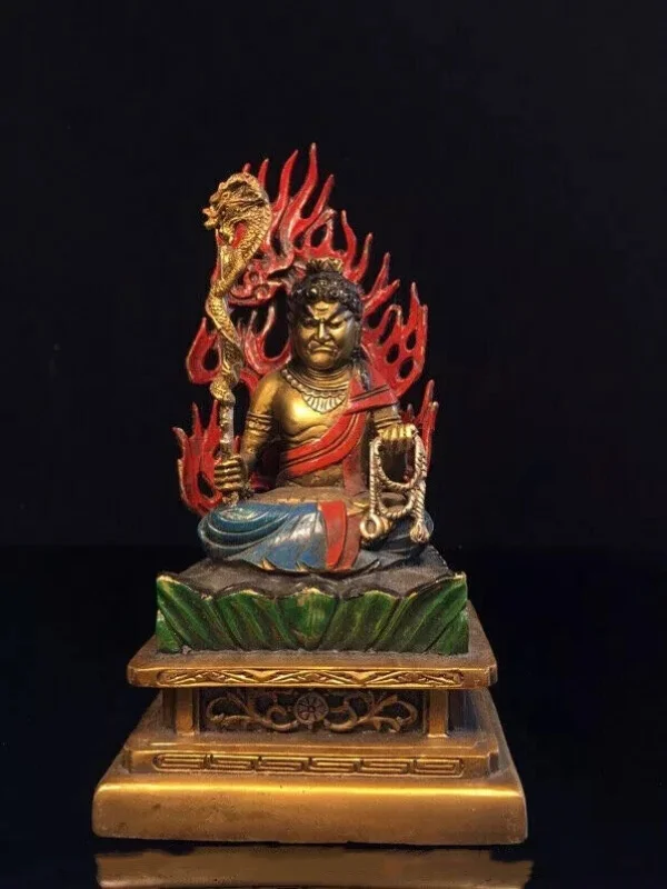 

8.1'' Tibet Buddhism Bronze Paintings Fudo Myo-o / Acalanatha Buddha Statue