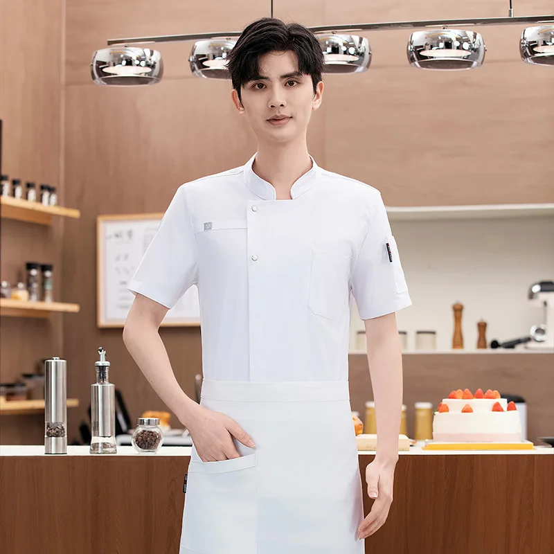 Uniforme de chef de manga corta para hombre, para restaurantes occidentales, catering, restaurantes de hot pot y cocinas de hoteles, ropa de verano, elástica