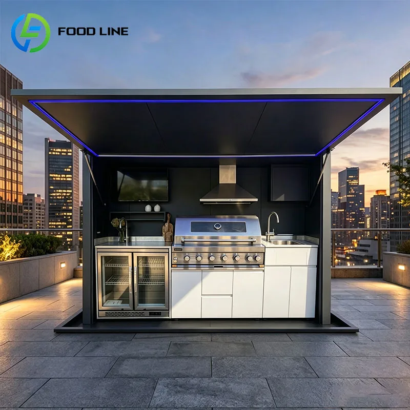 Prefab Outdoor Kitchen Cabinet BBQ Grill Island Built In Pizza Oven Sink Refrigerator Outdoor Cooking Customized