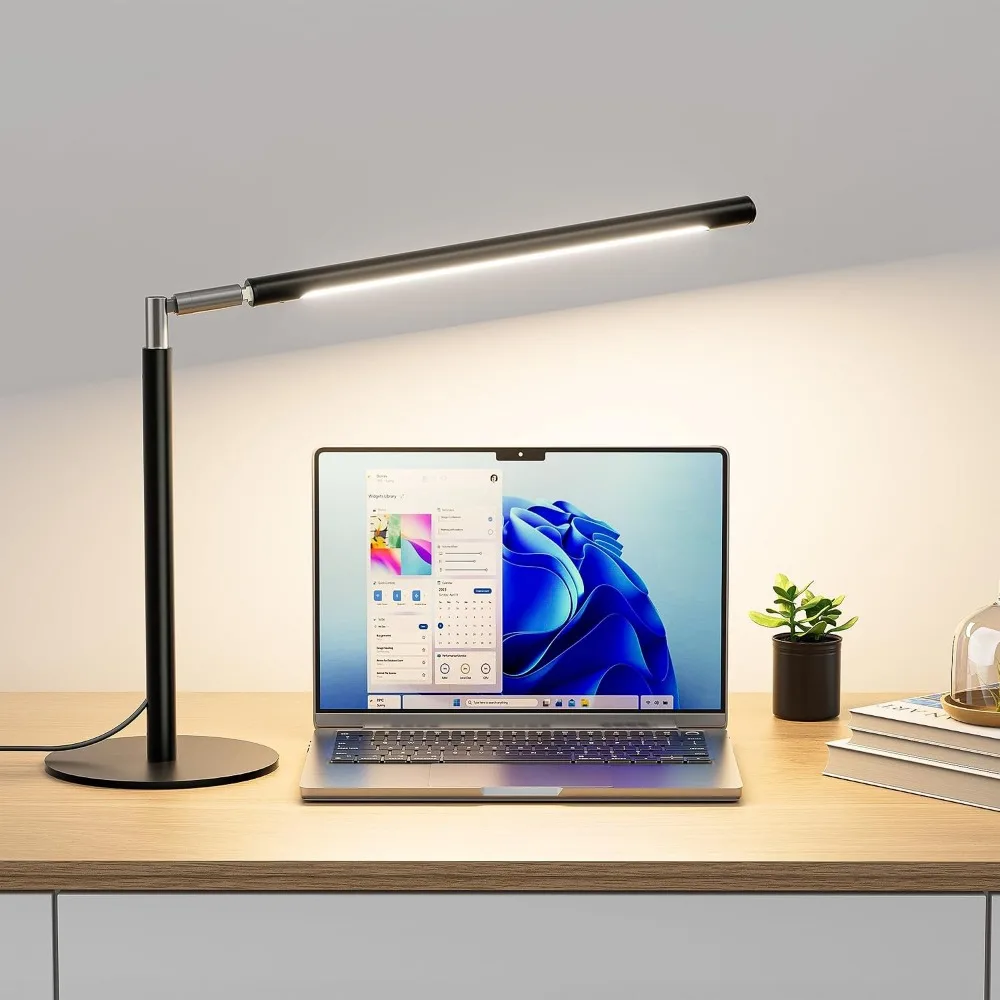 16 Inch Adjustable Metal LED Desk Lamp, 15W 1200 Lumens Bright Modern Tall Reading Light, Black Eye-Care Table Lamp for Home Office Study