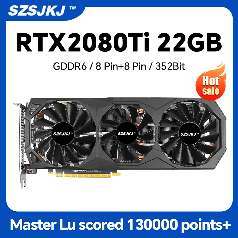 Tarjeta Gráfica para Juegos de Computadora de Escritorio SZSJKJ RTX2080Ti 22G con Gran Memoria de Video GDDR6 de 352 Bits, Tarjeta Gráfica Profesional