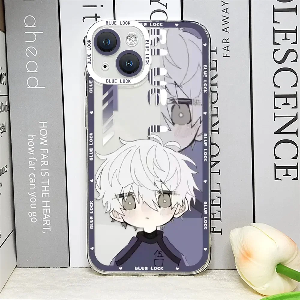 Capa de Telefone Anime Bloqueio Azul para iPhone, Capa de Silicone Transparente, Fina, Desenhos Animados, iPhone 16, 15, 14, 13, 12, 11 Pro Max, XS, Max, 13Mini, X, 7, 8, Mais, SE2