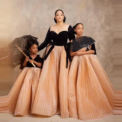 Elegant Pleated Mesh Mom And Kids Prom Dress Extra Puffy Ruffles Wedding Party Dresses Mother And Daughter Tutu Pageant Gowns