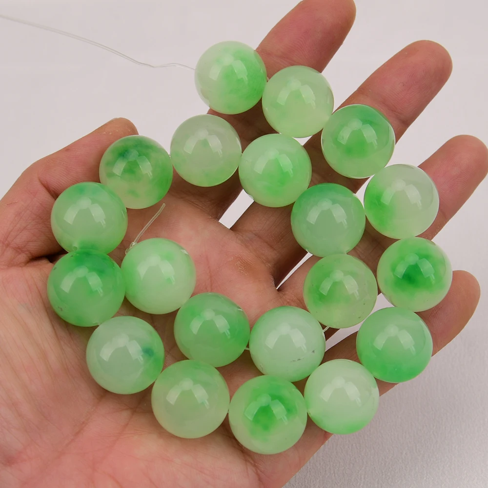 APDGG Natural 20mm Big Green Jade Stone Round Loose Beads 15.5
