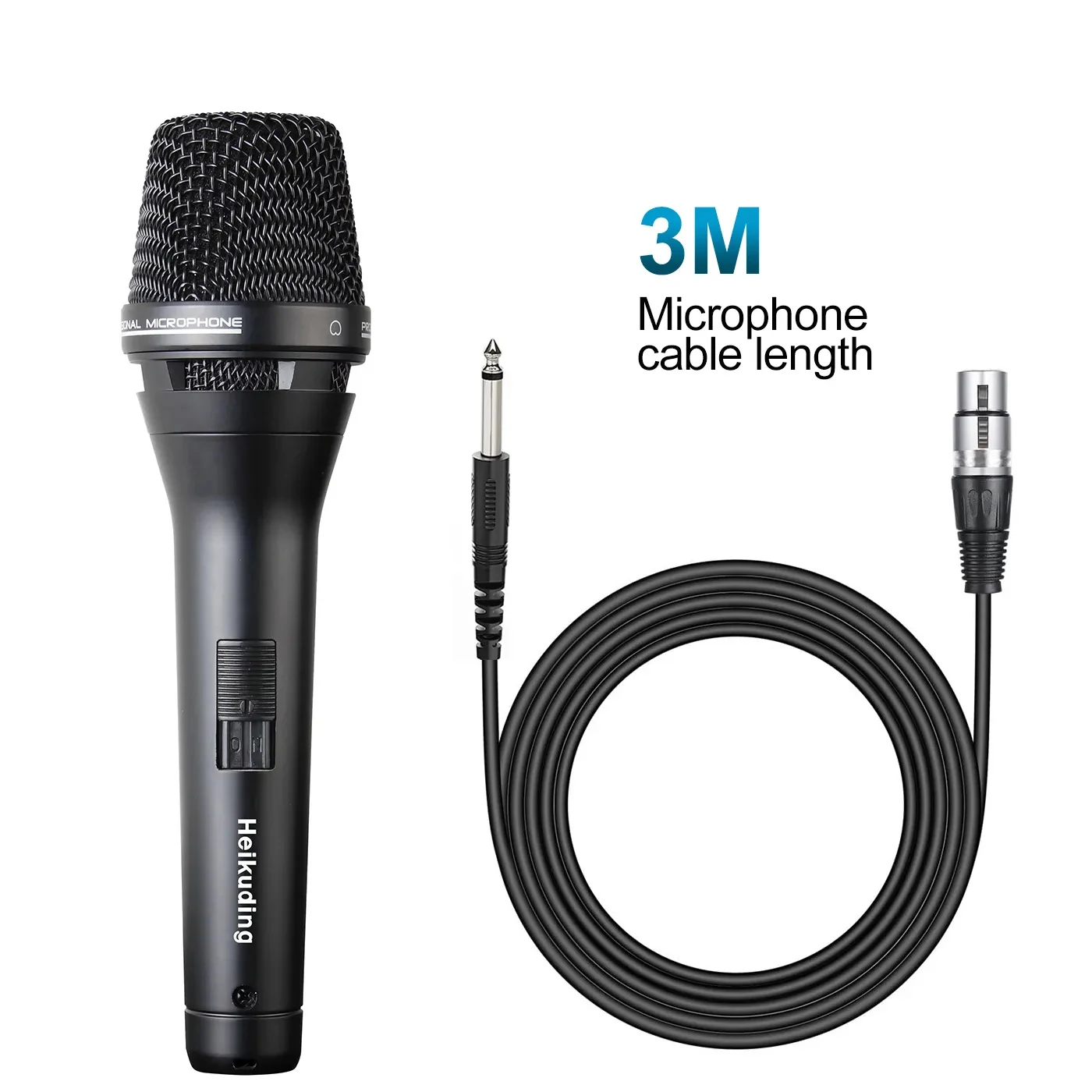 Heikuding Premium Vocal Dynamic Metal Handheld Microphone with 3M/9.8FT Detachable XLR Cable for Speaker, AMP, Mixer, DVD