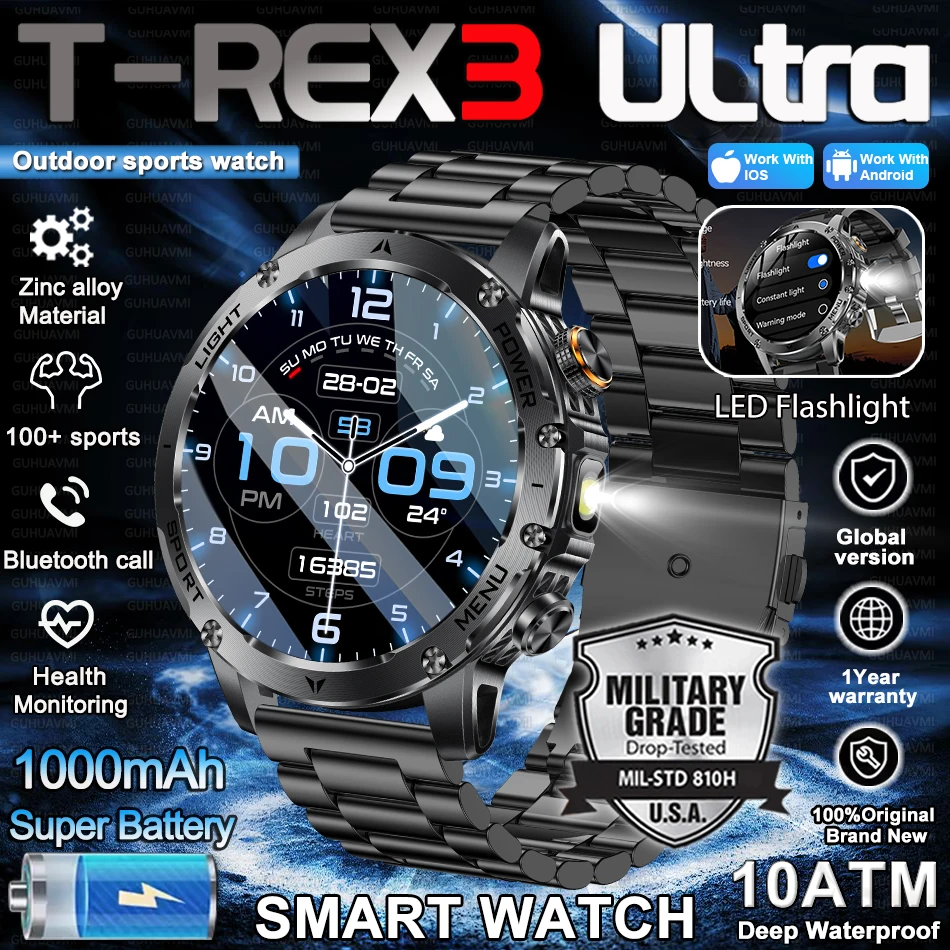 

New Military Smart Watch Men 1.7 inches HD AMOLED Screen 100+Sports Heart Rate 1000Mah Battery HD Call 10ATM Waterproof Bracelet