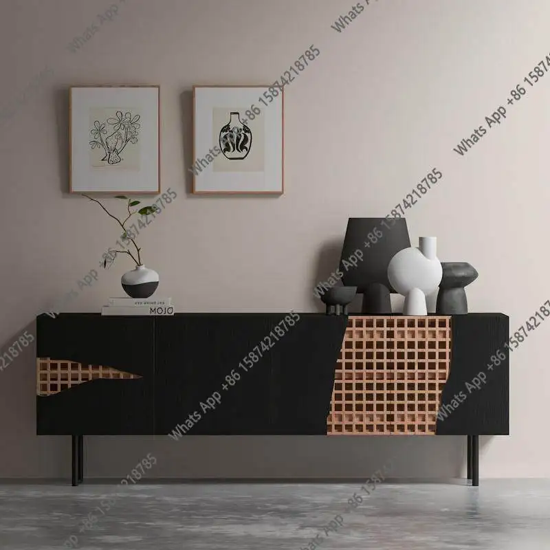 

TV cabinet Solid wood wabi wind simple black sofa back cabinet Medieval living room creative storage cabinet