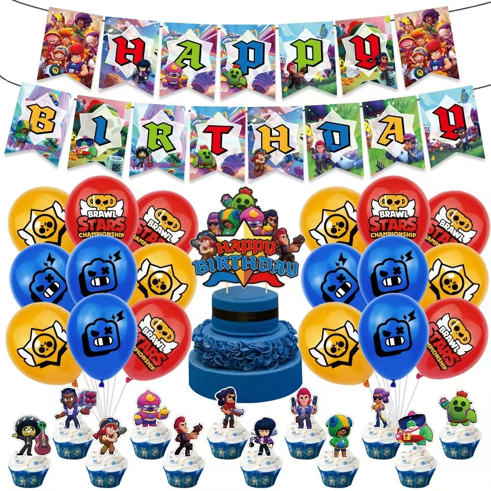 Supercell brawlers jogo festa pano de fundo festa de aniversário jogo brinquedos banner hobbies diy ação realizar decoração da parede do chuveiro do bebê