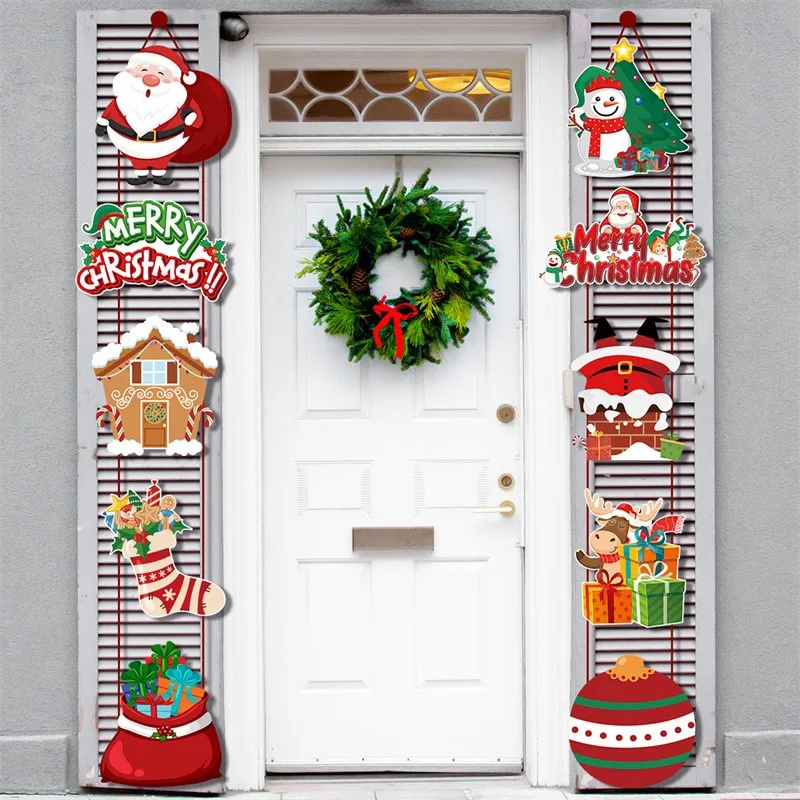 New Year Merry Christmas Door Curtain Couplet Porch Hanging OrnamentSanta Claus Snowman Nutcracker Soldier Home Decorations-1