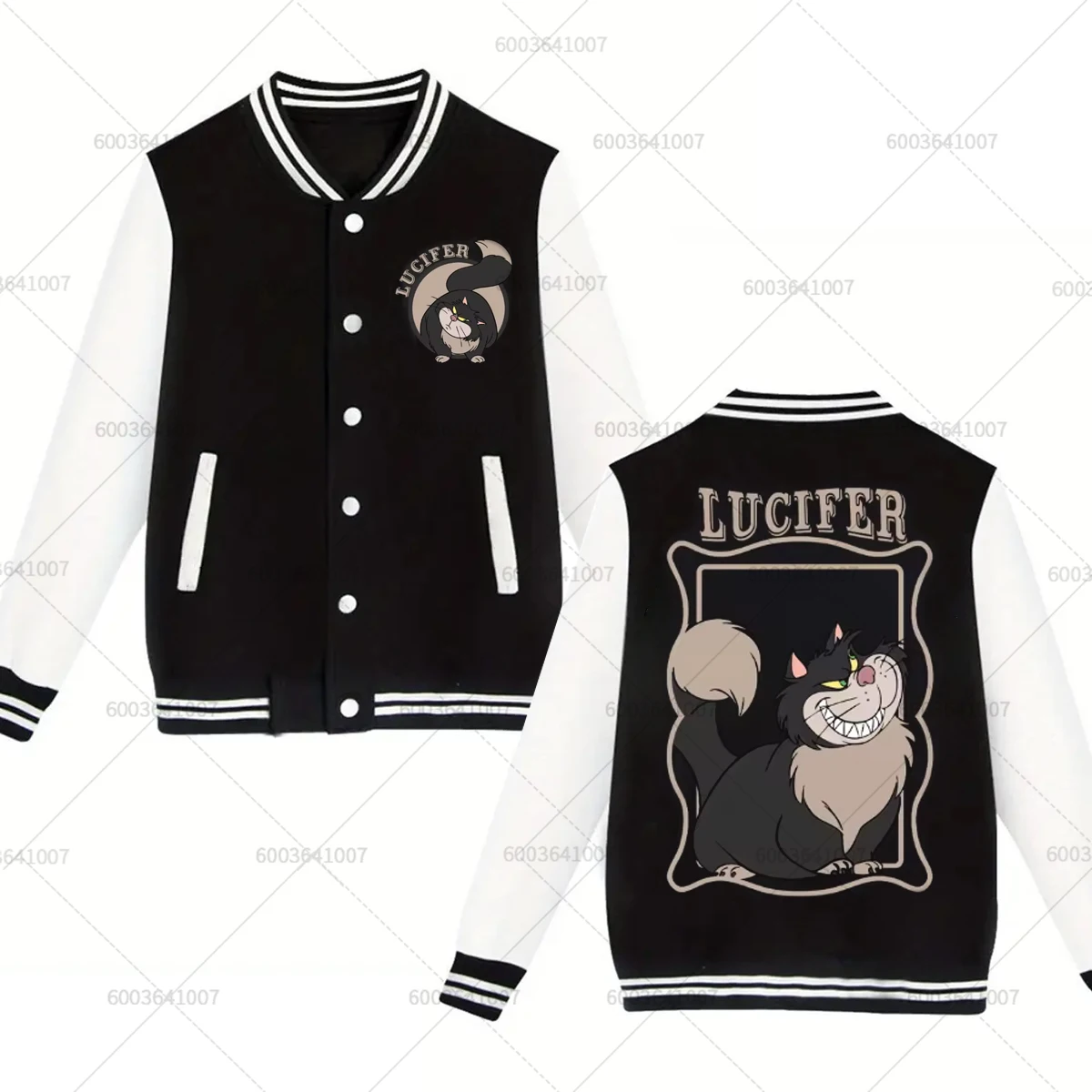 

Мужская и женская бейсбольная куртка Disney Lucifer Cat, спортивные осенне-зимние модные классические пальто, флисовые уличные толстовки с круглым вырезом, топы