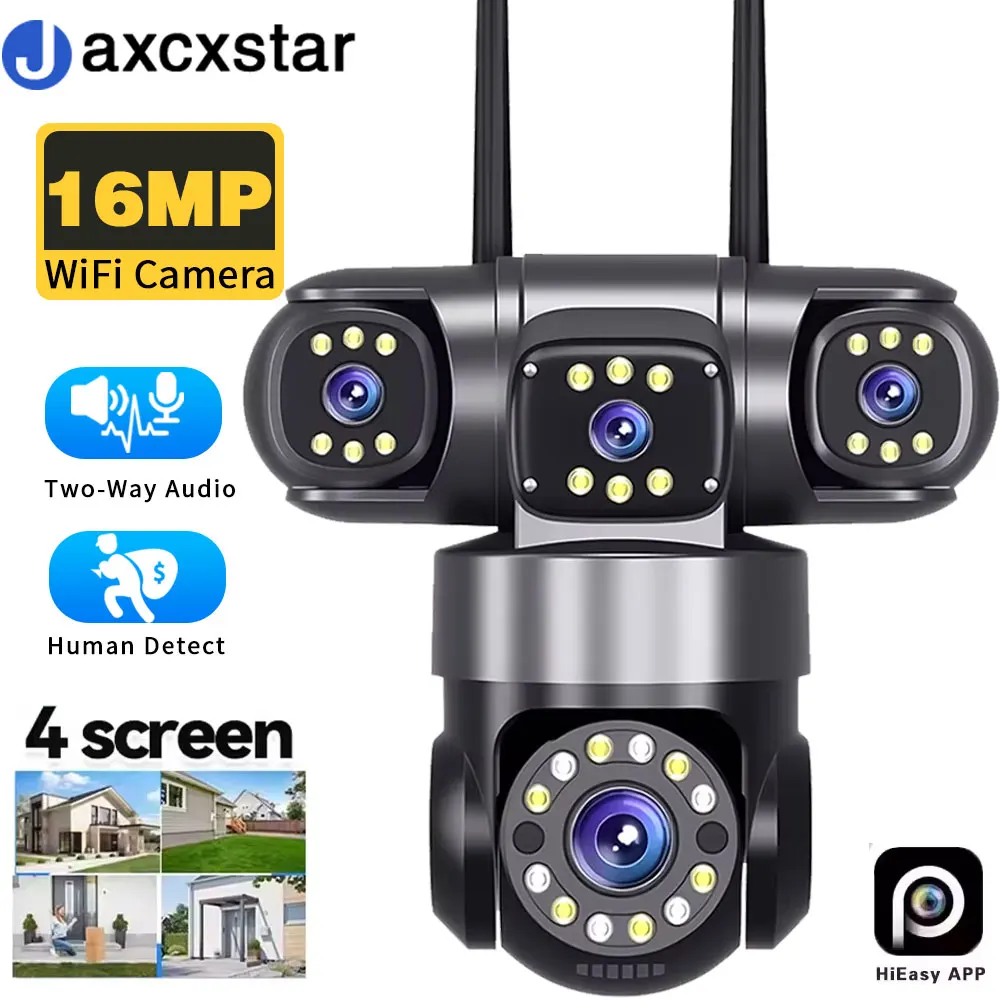 

16MP 4-lens WiFi Home Outdoor Security Camera 4 Screen Display 360° PTZ 16 Zoom Automatic Tracking Bidirectional Audio Hieasy Ap