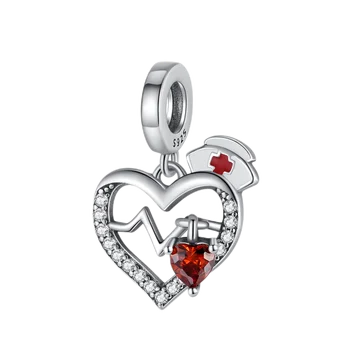 Exquisiter 925er-Sterlingsilber-Charm für Krankenschwestern, Hut, EKG, Liebe, passend für DLY-Armbänder, Halsketten, Arzt, DIY, Geburtstag, Schmuck, Geschenk