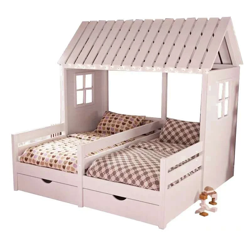 Custom-made solid wood tree house bed children bed twins sleeping in separate beds environmental protection children bed.